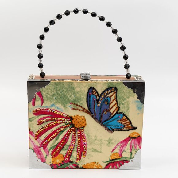 Hand made Cigar box purse case beaded handle - Picture 2 of 11